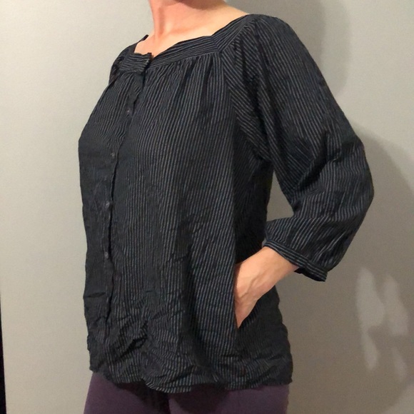 Sweet Mustard Smock Blouse Black with Gray Stripes - Picture 2 of 7